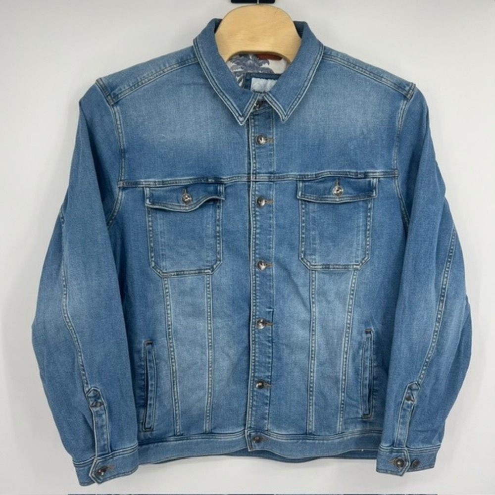 Tommy Bahama Men's Blue Denim Trucker Jacket Tropical Lining Size XXXL
